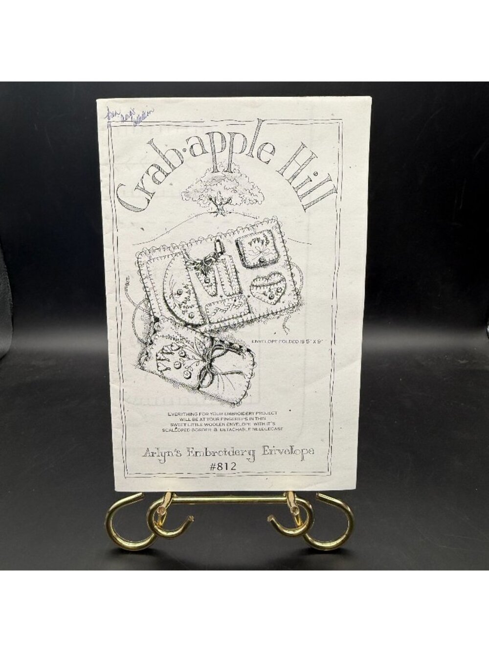 Crabapple Hill Arlyn’s Embroidery Envelope Wool Felt Sewing Pattern #812 Uncut